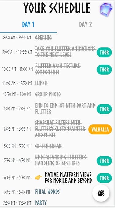 The schedule view in the app