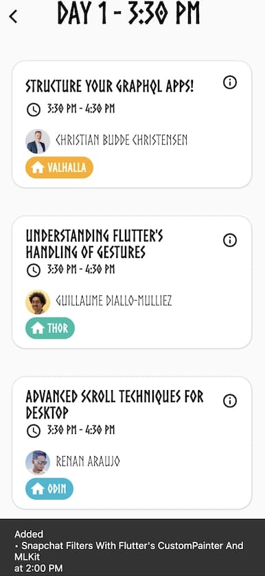 Selecting talks in the app
